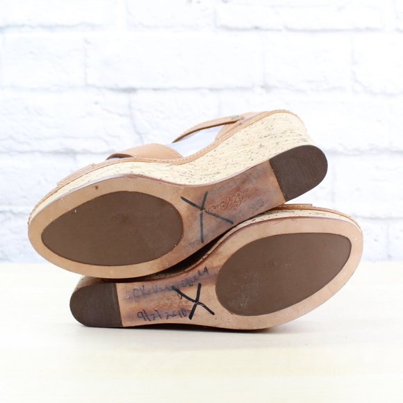 LL BEAN Brown Leather Cork Platform Wedge Ankle Strap Sandals Size 7 M - Picture 9 of 9